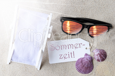 Sunny Flat Lay Summer Label Sommerzeit Means Summertime