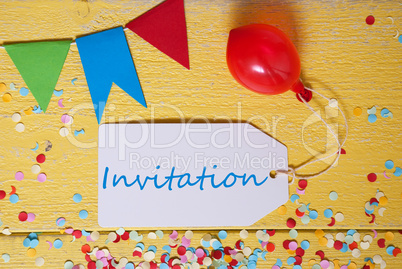 Party Label, Confetti, Balloon, Text Invitation