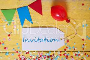 Party Label, Confetti, Balloon, Text Invitation