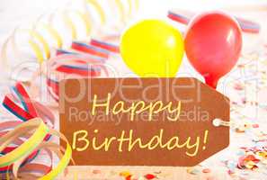 Party Label, Balloon, Streamer, Text Happy Birthday