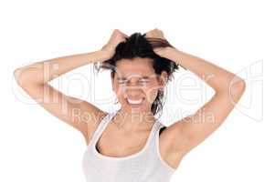 Angry woman messing her hair.