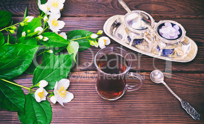 Black tea in a Turkish glass cup