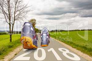 Shoes running on the street with year 2018