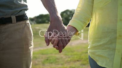 Closeup of seniors holding hands expressing love