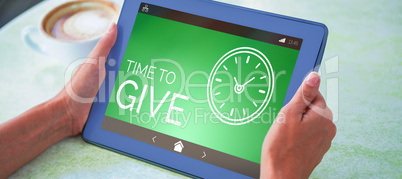Composite image of time to give text with clock icon on green screen