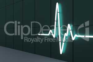 Fluorescent tube as a cardiogram sign on the wall, 3d illustration