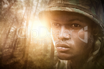 Composite image of close up of military soldier