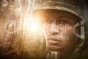 Composite image of close up of military soldier