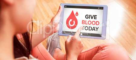 Composite image of give blood today text with icons on screen