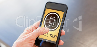 Composite image of vector image of call taxi text with mobile icon