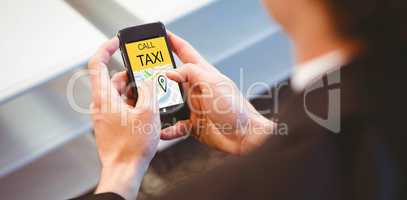 Composite image of vector image of call taxi text with map