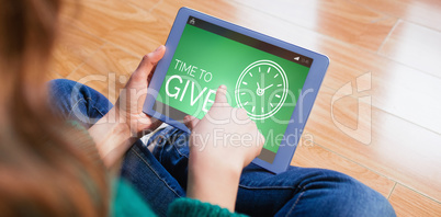 Composite image of time to give text with clock icon on green screen