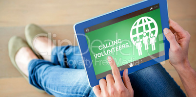 Composite image of calling volunteers text with icons on green screen