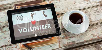 Composite image of volunteer text with various icons on screen