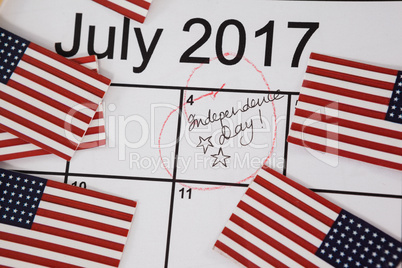 American flags with fourth of july calendar