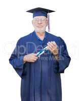 Proud Senior Adult Man Graduate In Cap and Gown Holding Diploma