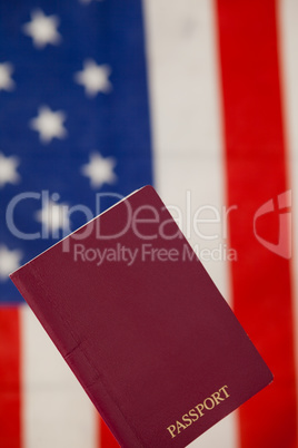 Passport against American flag background