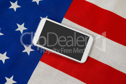 Digital tablet on American flag