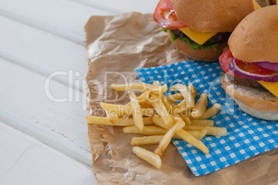 Close-up of hamburger and french fries