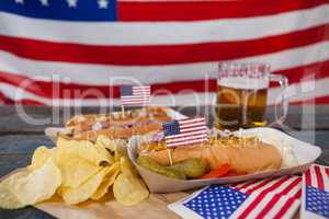 Snacks and drink decorated with 4th july theme