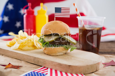 Food and cold drink decorated with 4th july theme