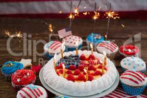 Patriotic 4th of july cake and cupcake