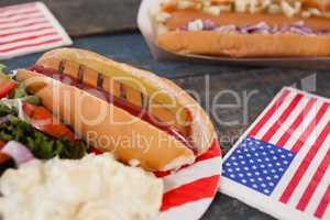 Close-up of hot dog with 4th july theme