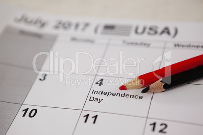 Colored pencil with fourth of july calendar