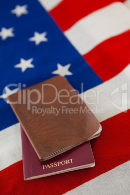 Passport and visa on an American flag