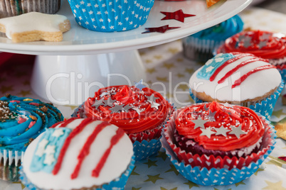 Close-up of decorated cupcakes