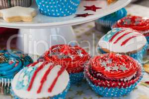 Close-up of decorated cupcakes