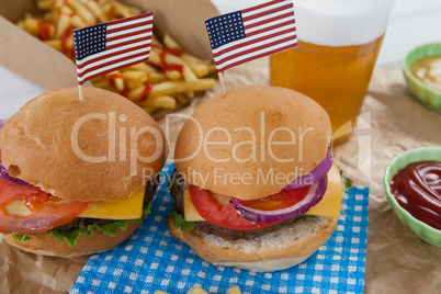 Hamburgers decorated with 4th july theme