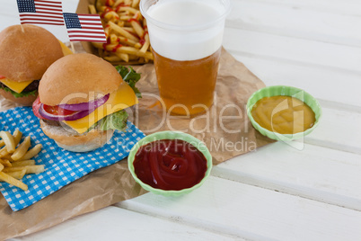 Drink and snacks decorated with 4th july theme