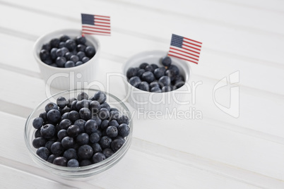 Black berries in bowls with 4th july theme