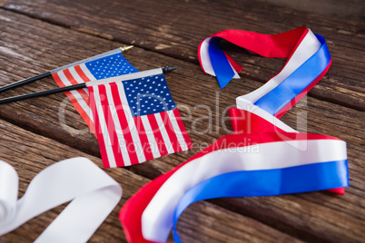 American flags and various ribbons on table
