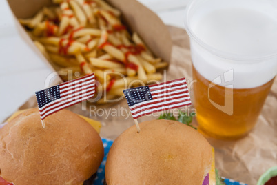 Snacks and drink decorated with 4th july theme