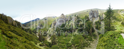 Panoramic view of Mount Ciucas on spring