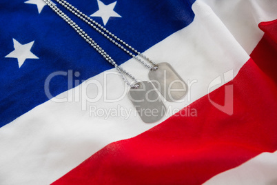 Dog tag chain on an American flag