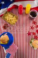 Foods and drink arranged on table