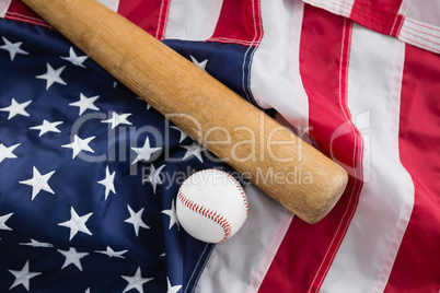 Baseball bat and ball on American flag