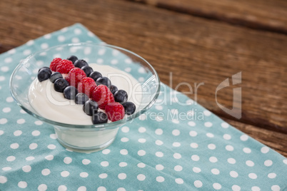 Fruit ice cream on wooden table