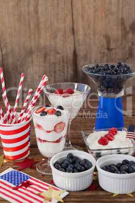 Fruits and ice cream with 4th july theme