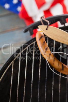 Sausage on barbeque with 4th July theme