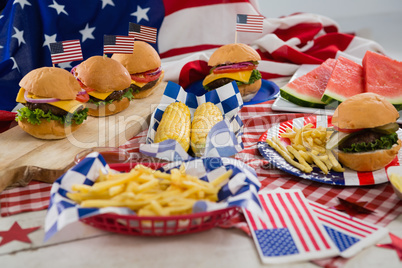 Breakfast and American flag on tablecloth