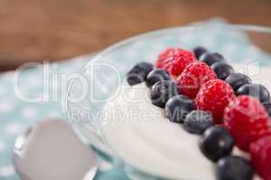 Fruit ice cream on wooden table