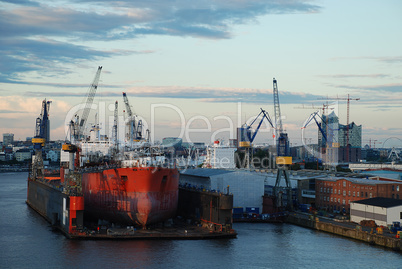 Skyline of the harbor of Hamburg, Germany