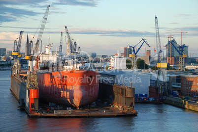 Skyline of the harbor of Hamburg, Germany