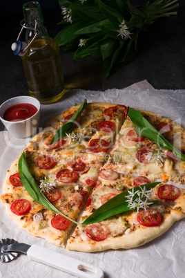 vegetarian wild garlic pizza