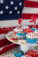 Close-up of decorated cupcakes with 4th july theme