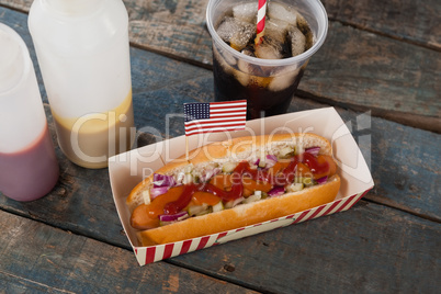 Hot dog and cold drink with 4th july theme
